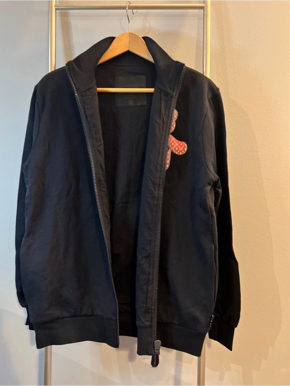 Philipp Plein Black Bomber Jacket with Orange Patch Detail